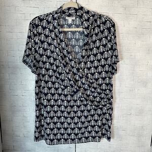 Charter club women’s wrap blouse white blue repeating print feminine plus size